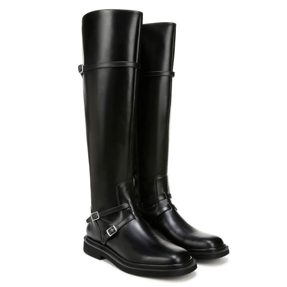 Franco Sarto Ainsley Tall Riding Boot Sz 8 Black Leather Low Heel Knee-High New